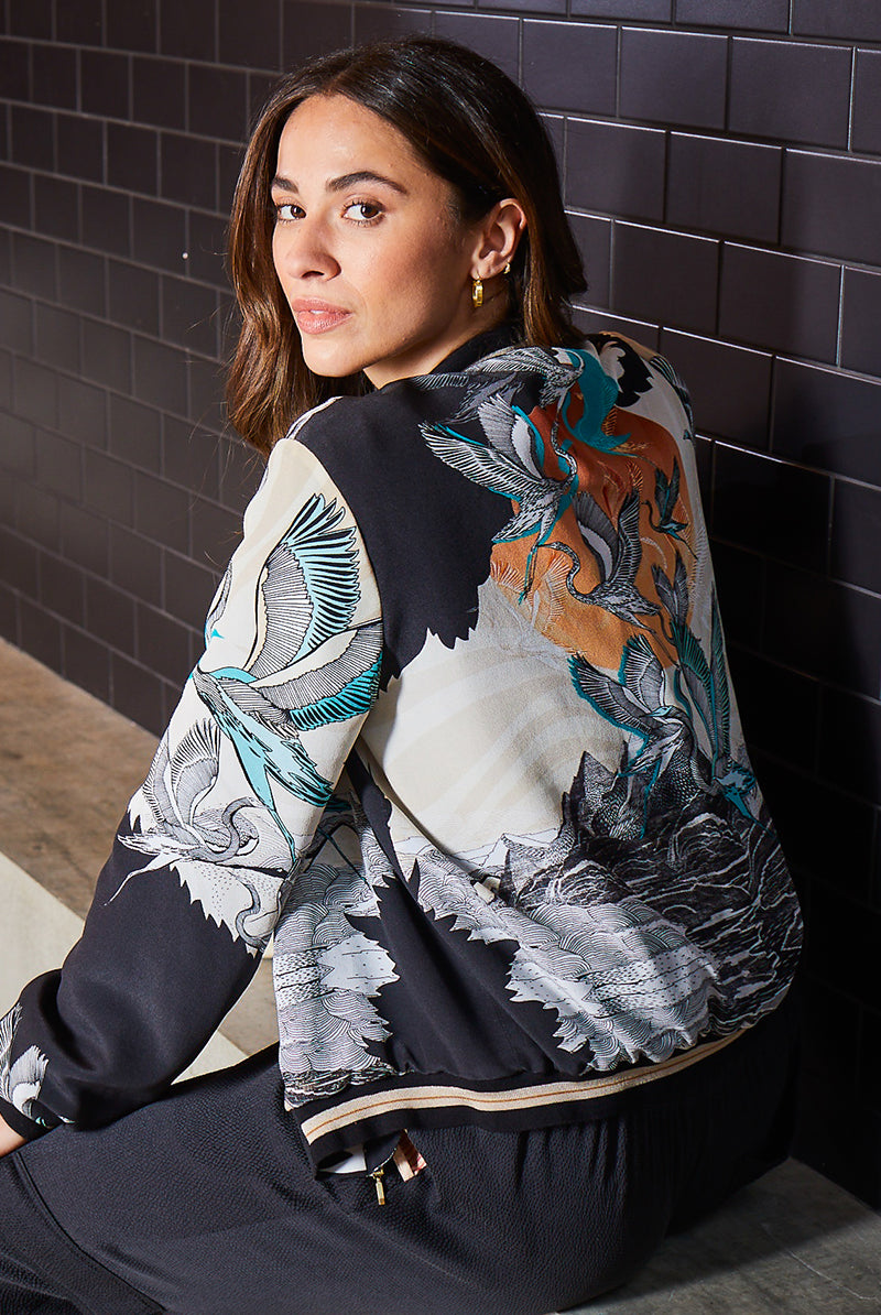 Sumi Silk Bomber Jacket back view