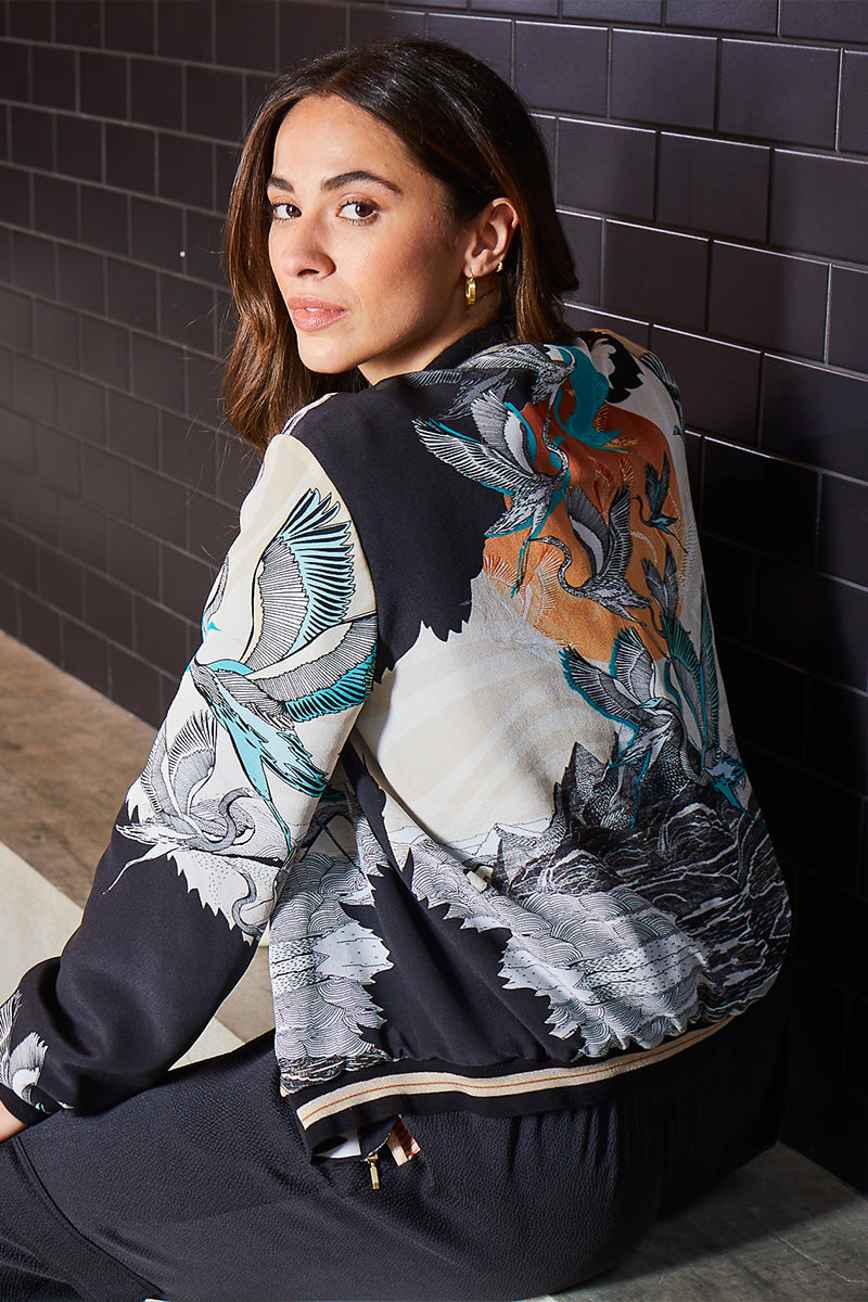 Sumi Silk Bomber Jacket back view