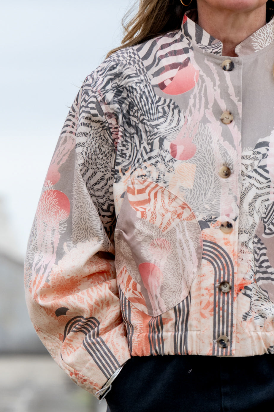 Designer cotton bomber jacket UK ethical fashion Sophie Darling