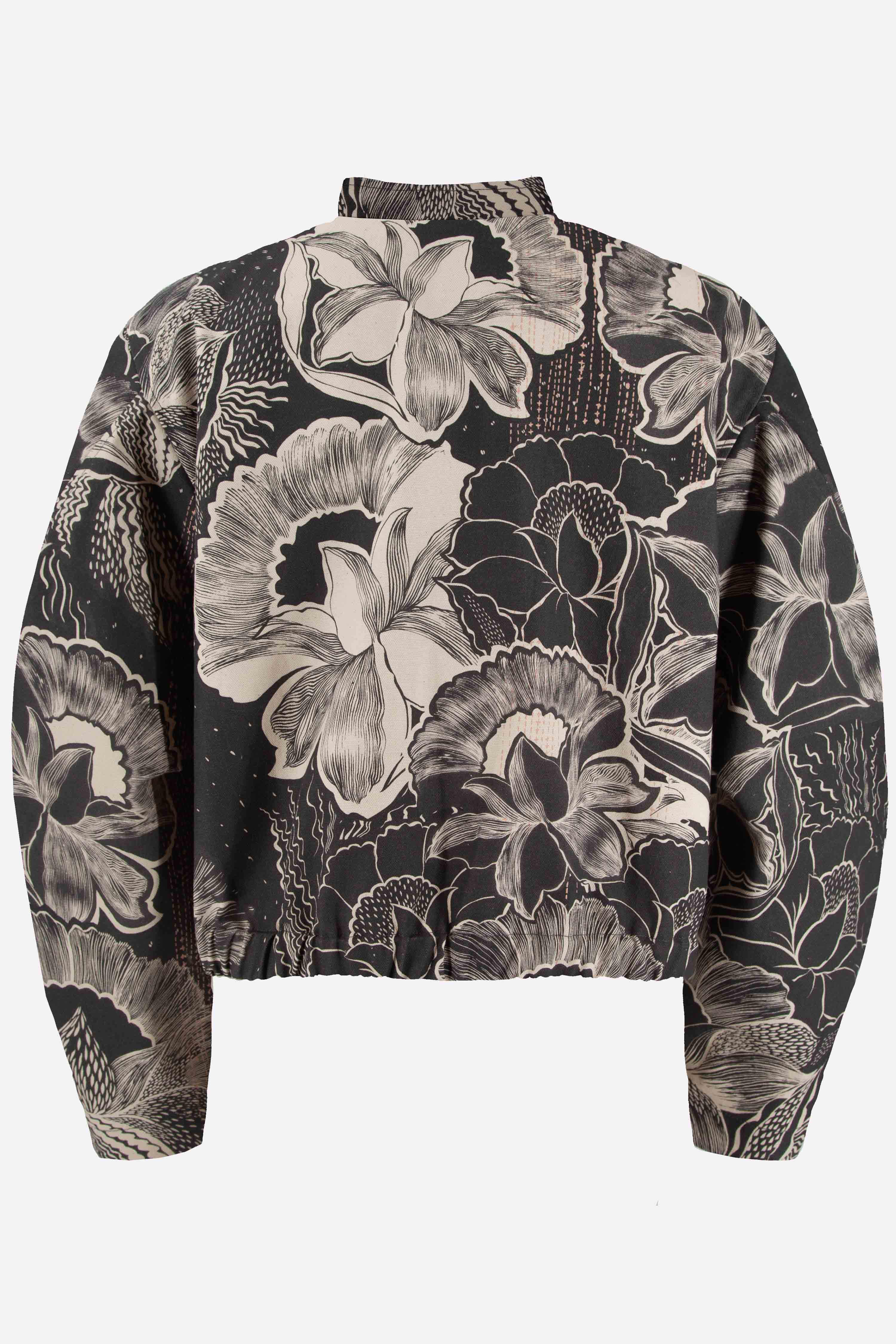 Black floral cotton bomber jacket womens relaxed fit organic cotton sustainable jacket UK