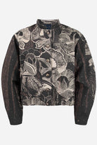 Womens lightweight summer jacket black floral cotton bomber styled outfit sustainable fashion UK