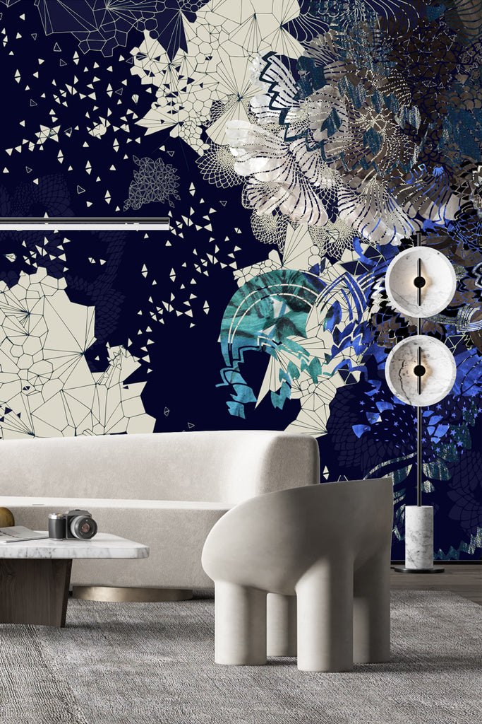The colette print shown as a mural wallpaper inside a room 