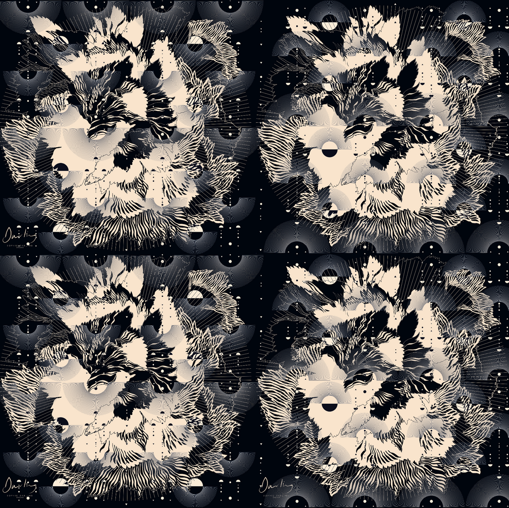 Full size image of Kobe print - and abstract geometric floral in navy and cream
