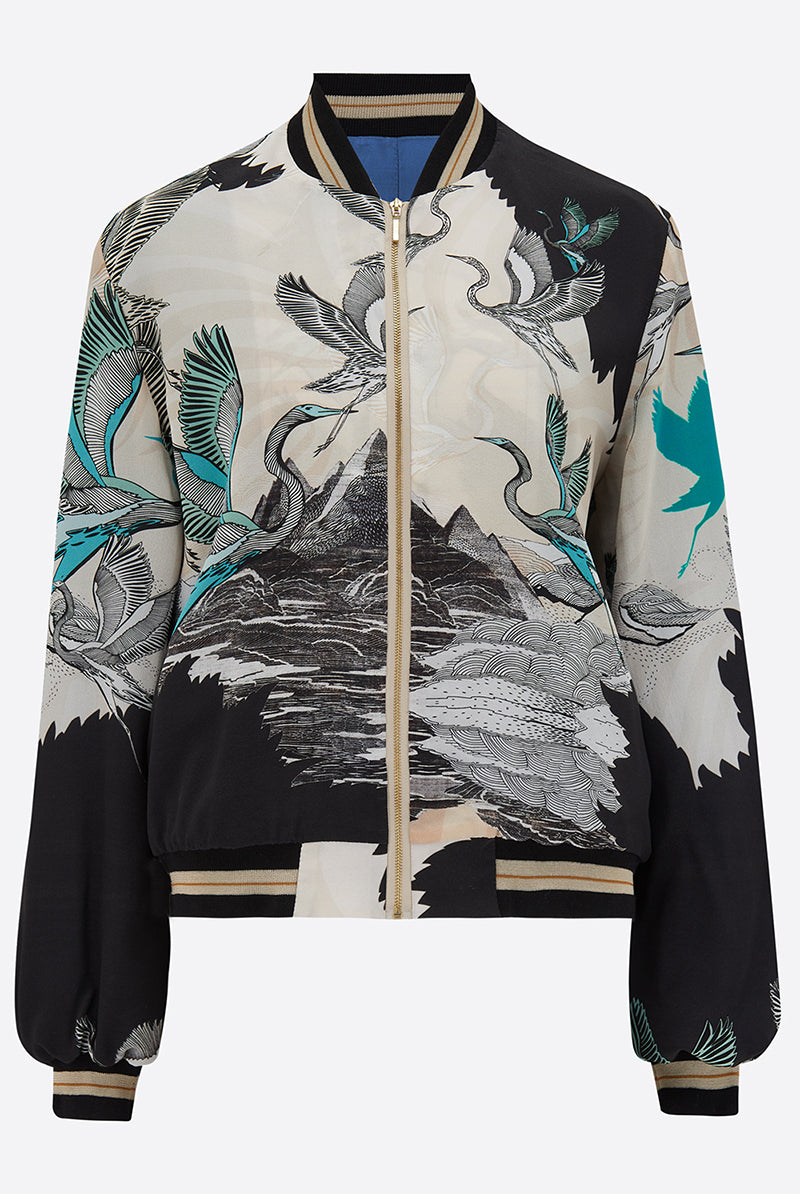 Sumi Silk Bomber Jacket front view