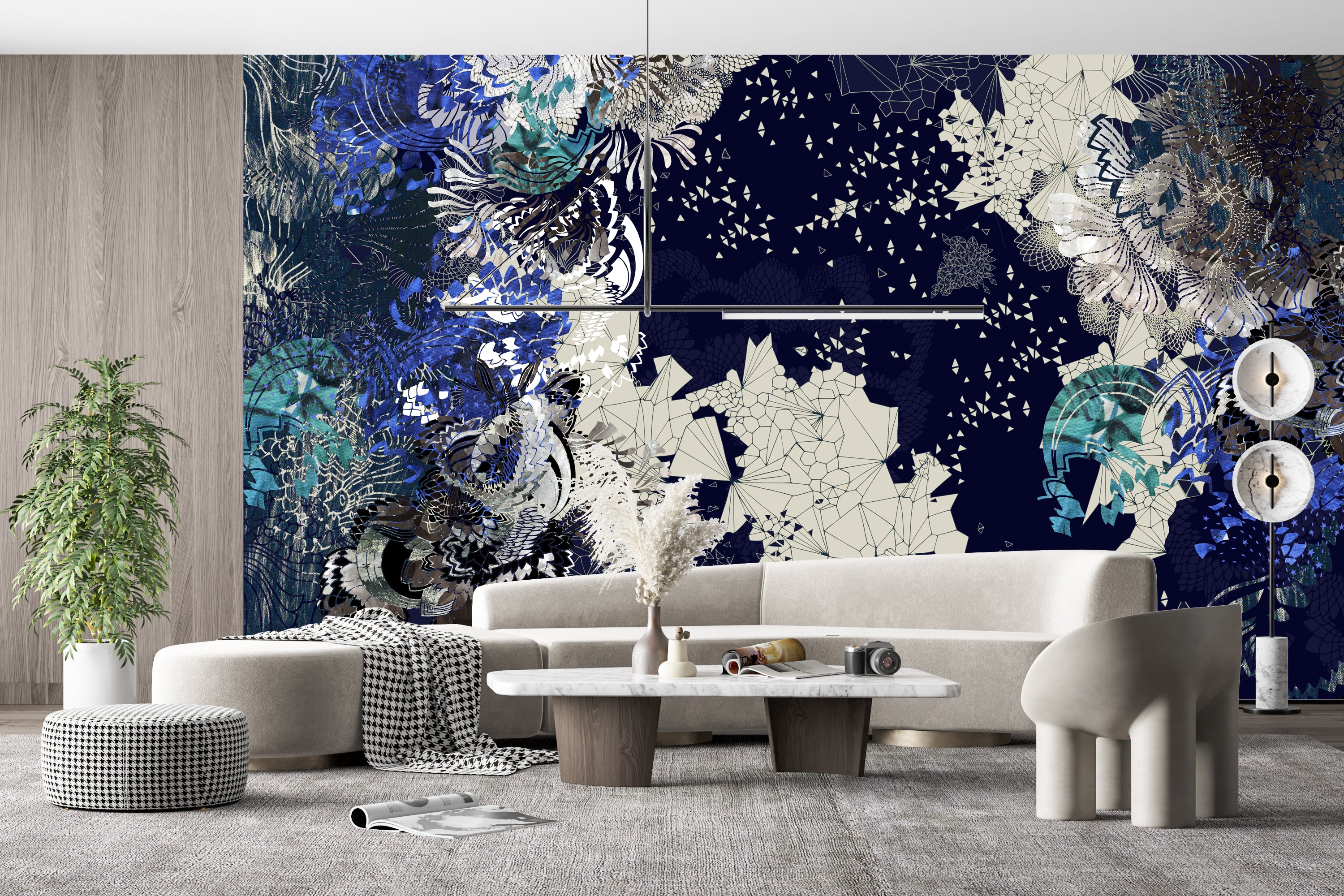 The colette print shown as a mural wallpaper inside a room 