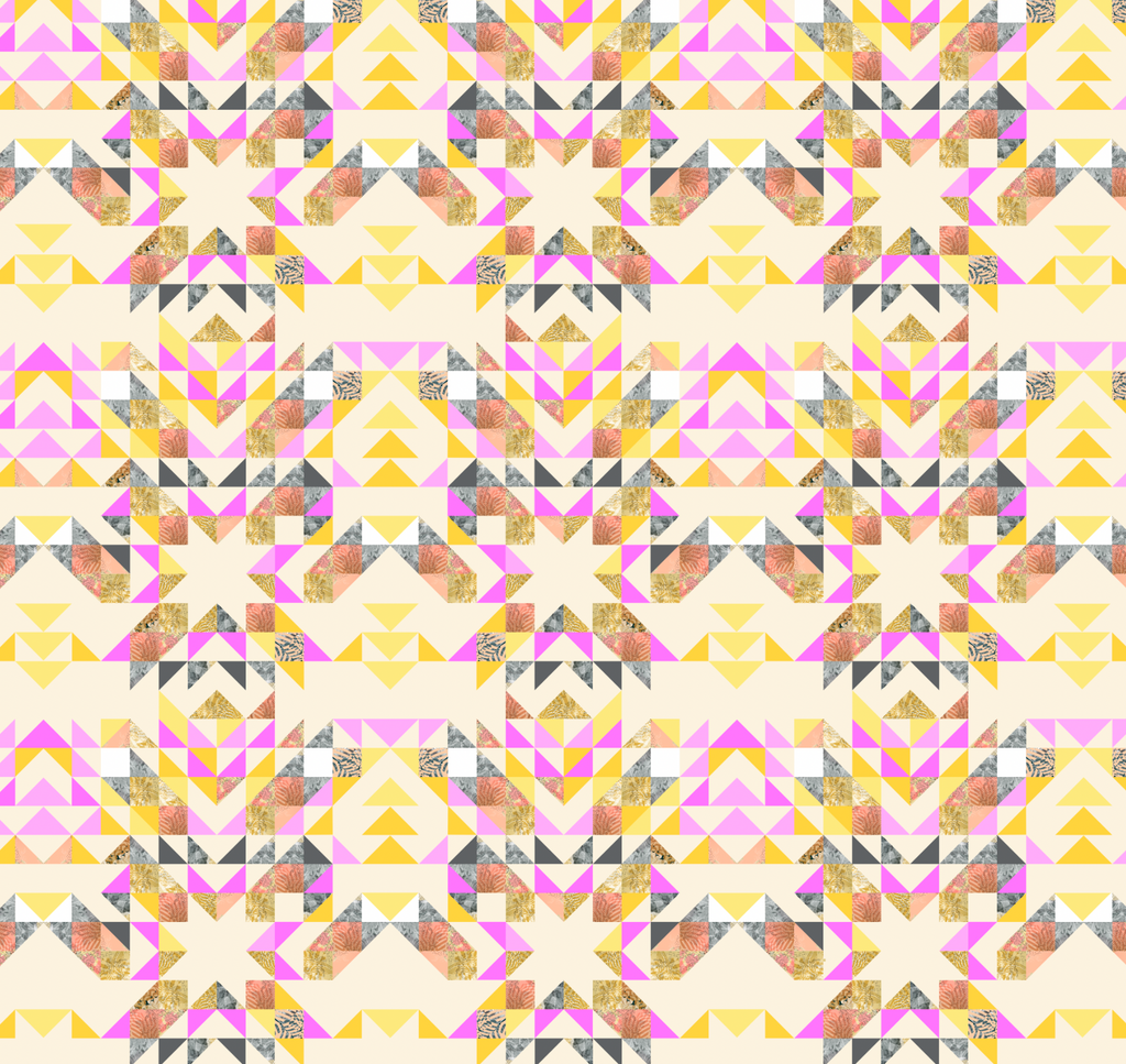 Full size geometric pink and yellow print 